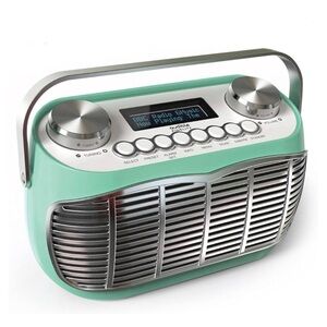 Detroit Retro AM FM Radio for Home with Alarm Clock and LCD -Green AC & Battery